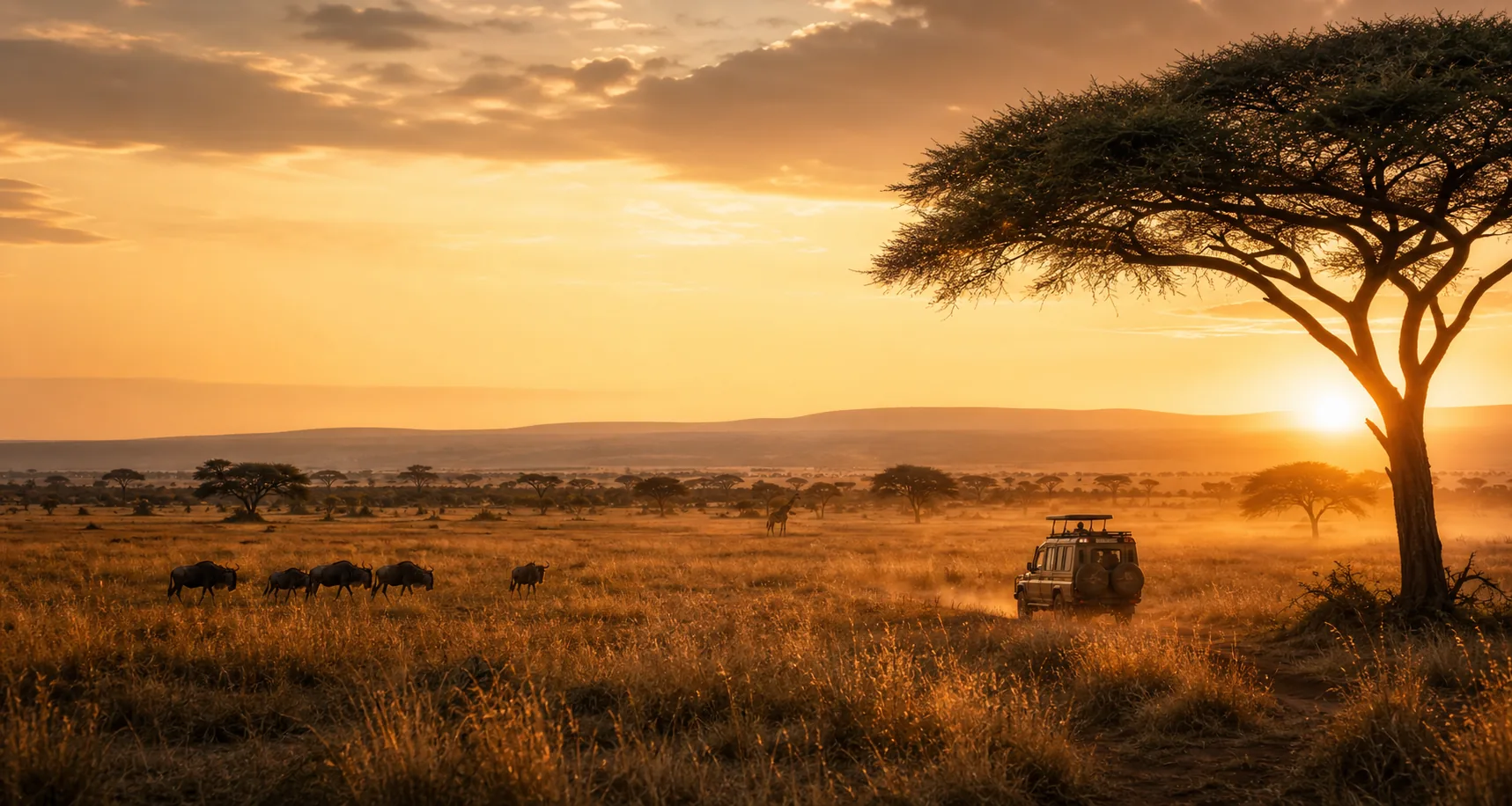 Cinematic African savannah at golden hour