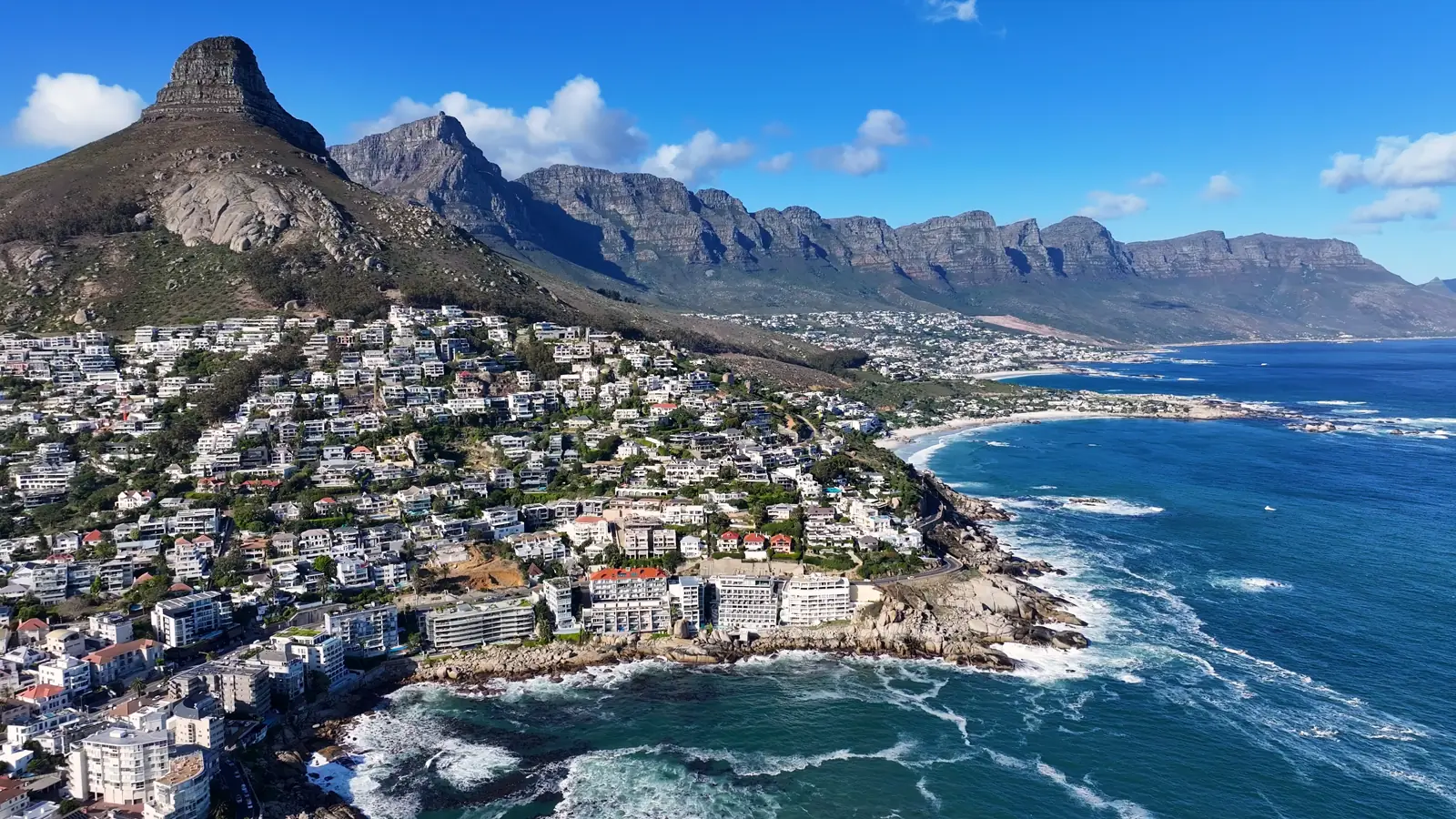 Camps Bay coastline and Table Mountain in Cape Town